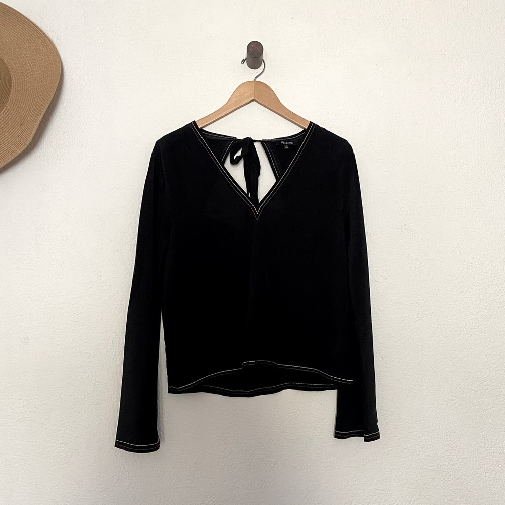 Madewell Black Silk Stitched Tie Back Top